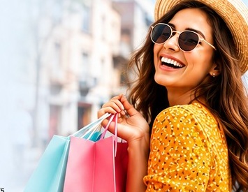 Shopper carrying colorful shopping bags